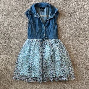 Zunie Blue Denim and Floral Kids Dress